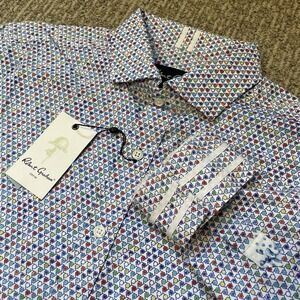 NWT Robert Graham Shirt Mens M White Jacquard Flip Cuff Tailored Fit Button Up